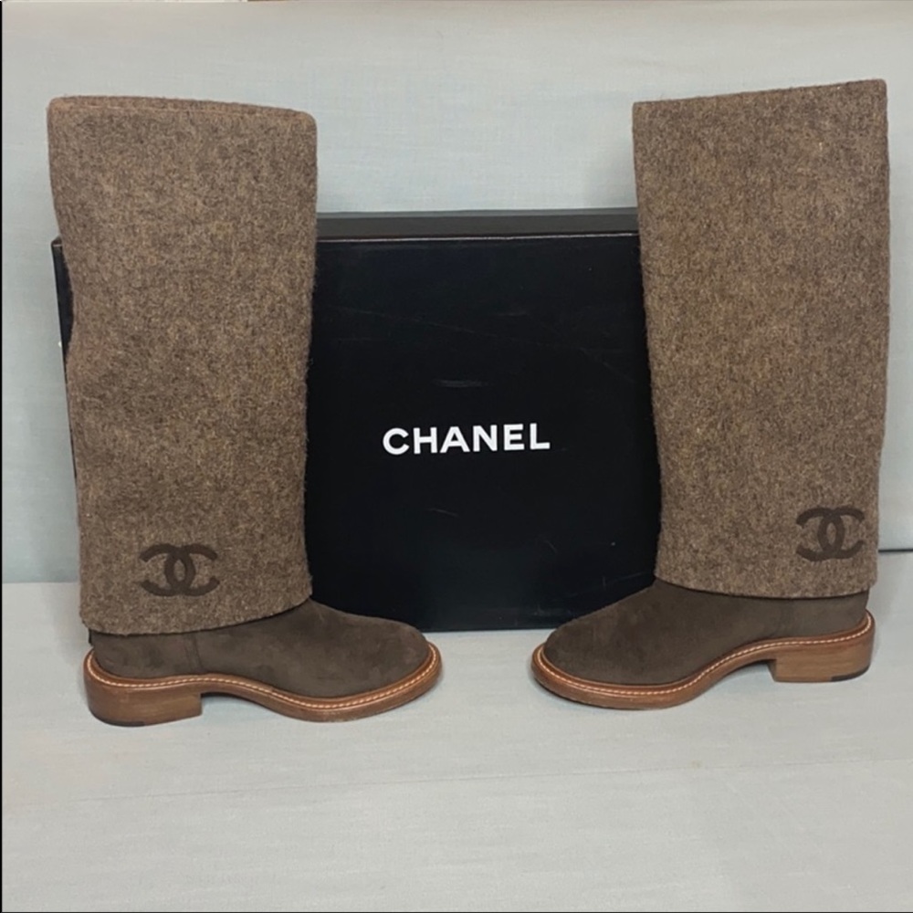HOST PICK Chanel Brown Suede Calfskin Tall Boots Size 36.5